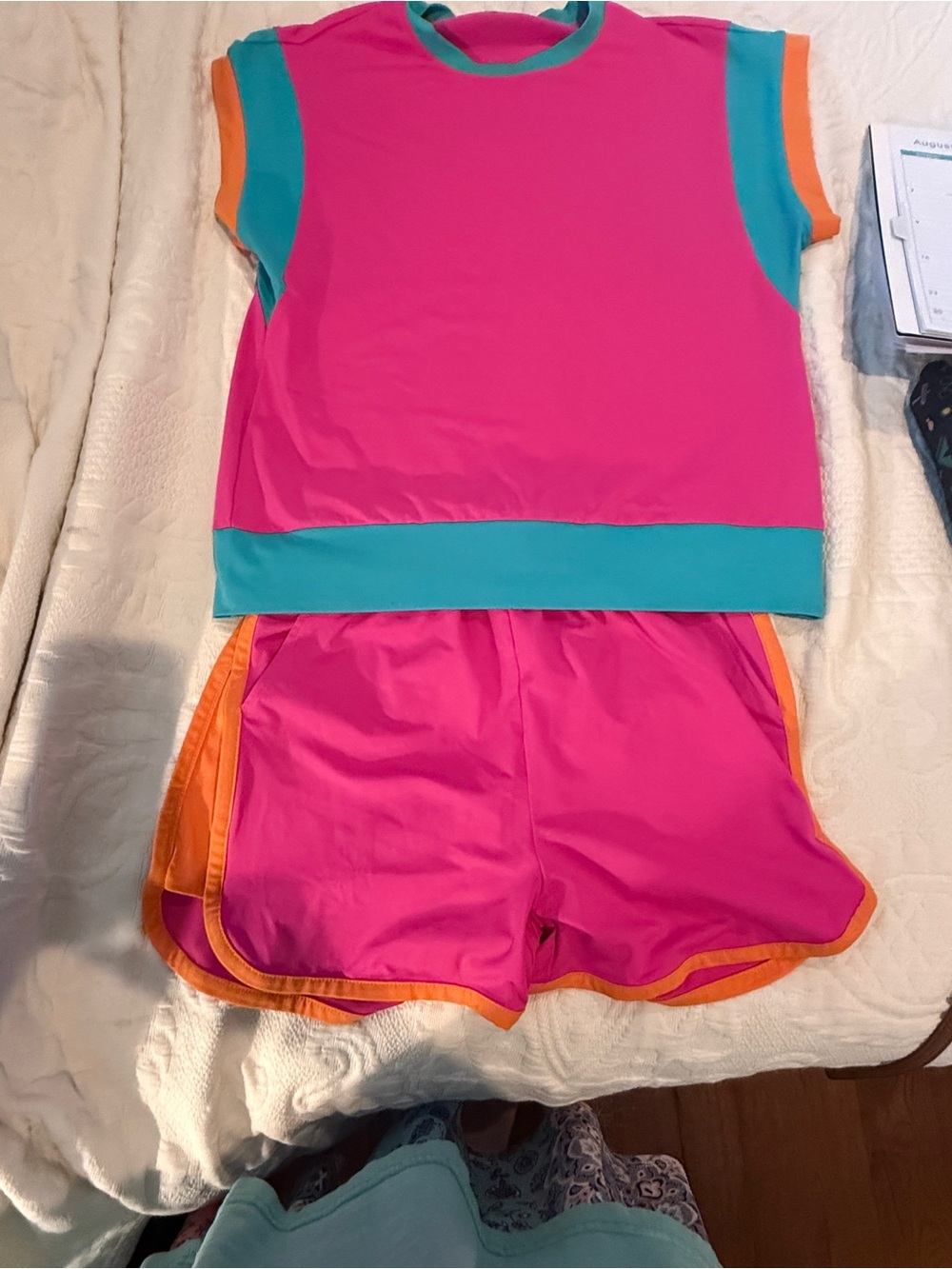 Colorblock Active 2 piece Short  Set - Hot Pink, Teal & Orange